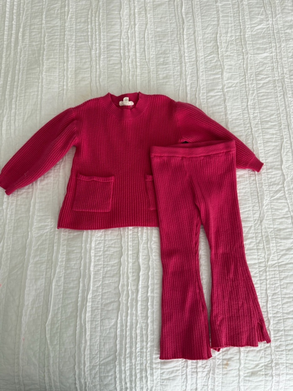 Toddler Girl Pink Knit Two-Piece Set - Sweater & Flared Pants